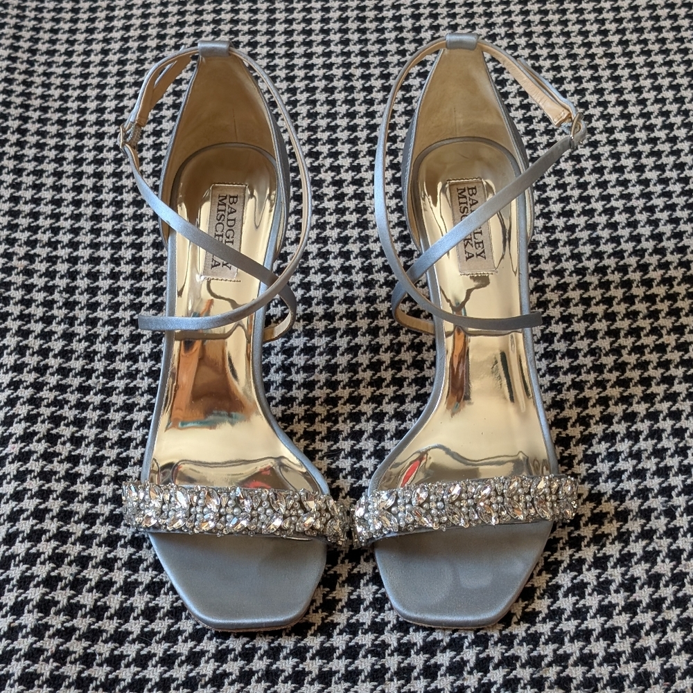 Badgley Mischka silver rhinestone heels